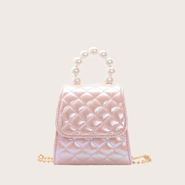 

Girls Faux Pearl Beaded Handle Satchel Bag, Pink