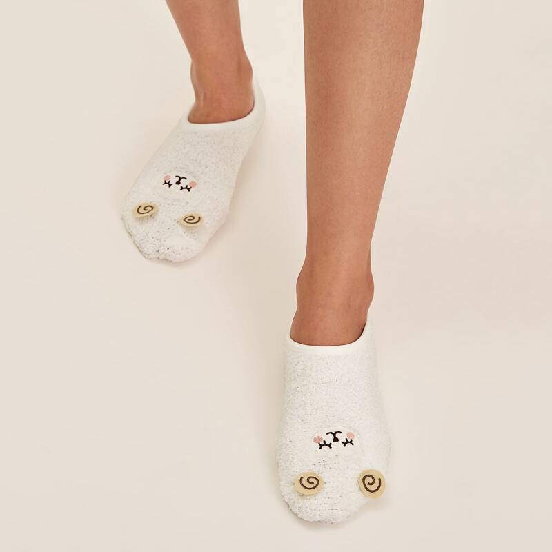 

1pair Cartoon Graphic Floor Socks, White