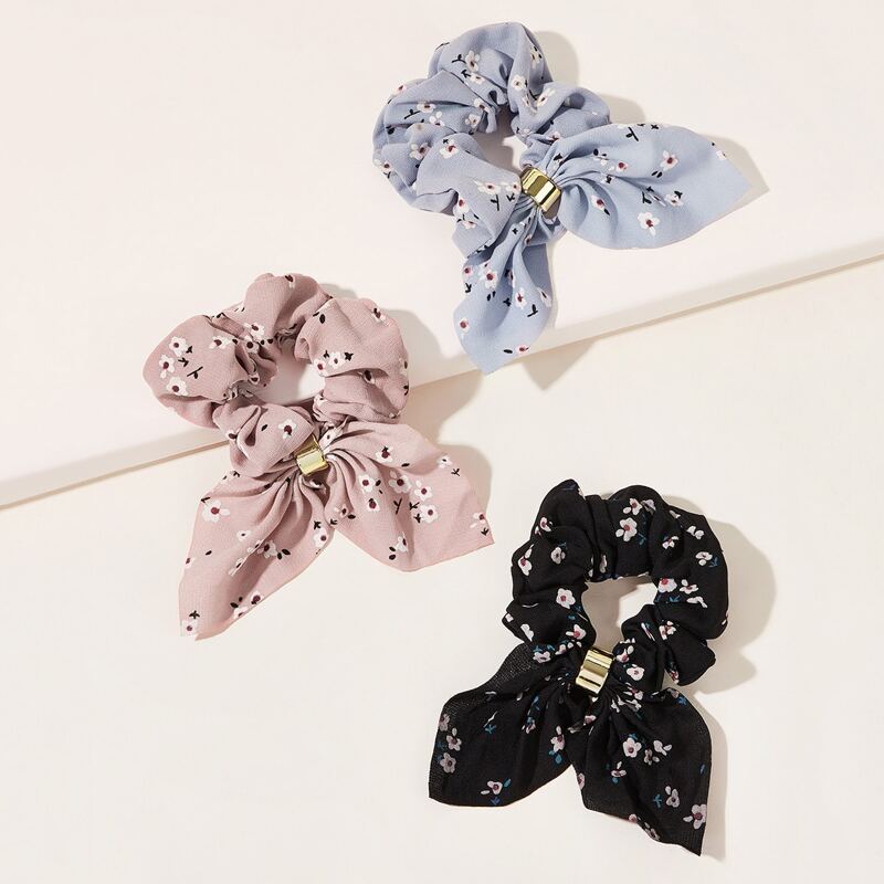 

3pcs Ditsy Floral Bow Knot Decor Scrunchie, Multicolor