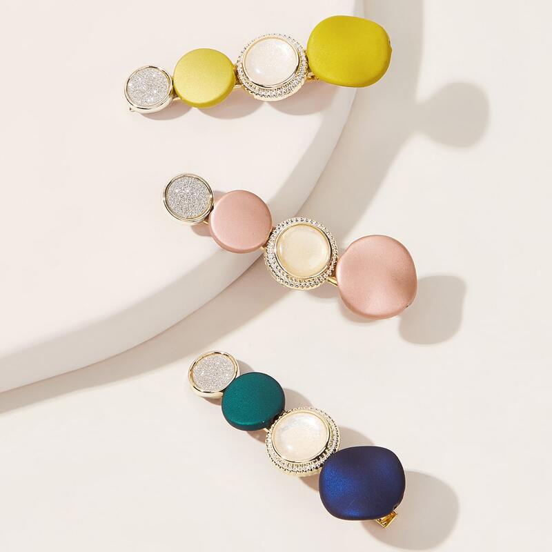 

3pcs Glitter Round Decor Hair Clip, Multicolor