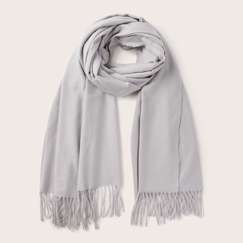 

Solid Fringe Hem Scarf, Grey