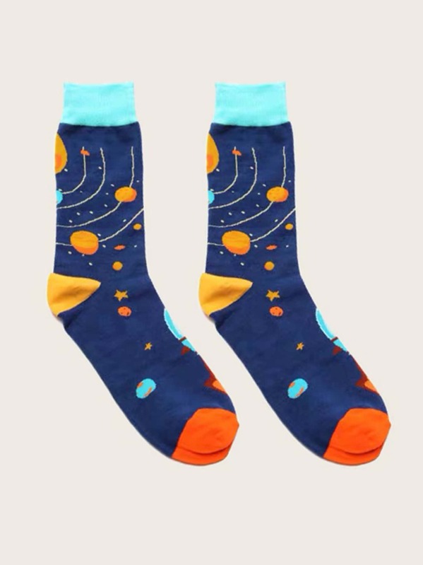 

1pair Men Planet Pattern Socks, Multicolor