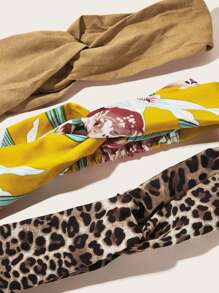 3pcs Leopard & Ditsy Floral Pattern Headband - Multicolor - View 3