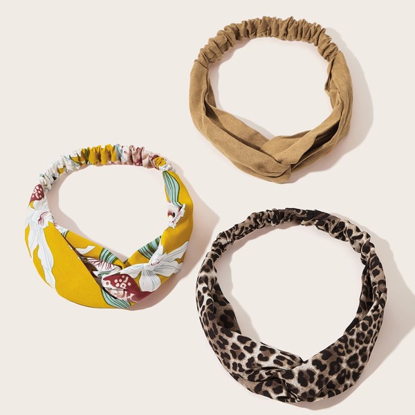 

3pcs Leopard & Ditsy Floral Pattern Headband, Multicolor