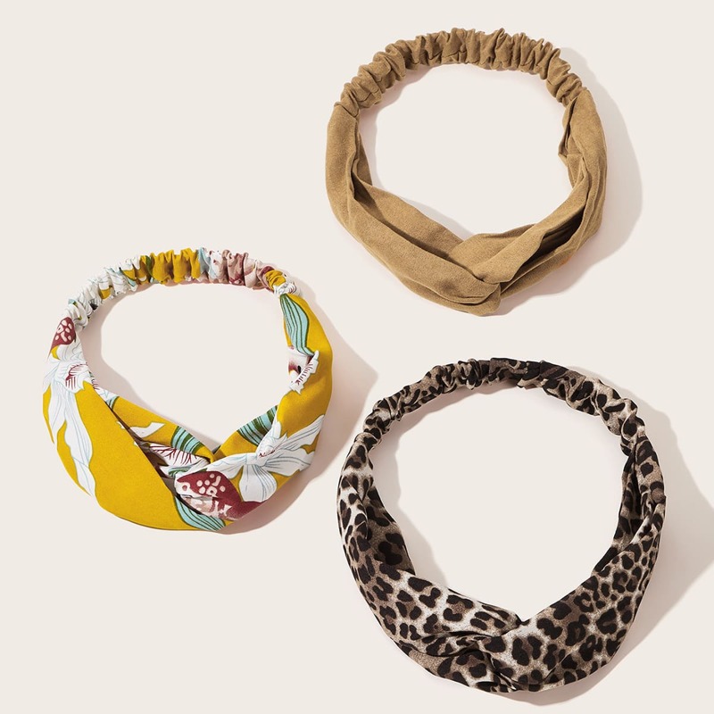 

3pcs Leopard & Ditsy Floral Pattern Headband, Multicolor