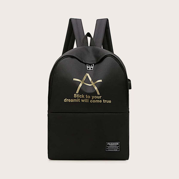 

Men Letter Graphic Backpack, Black