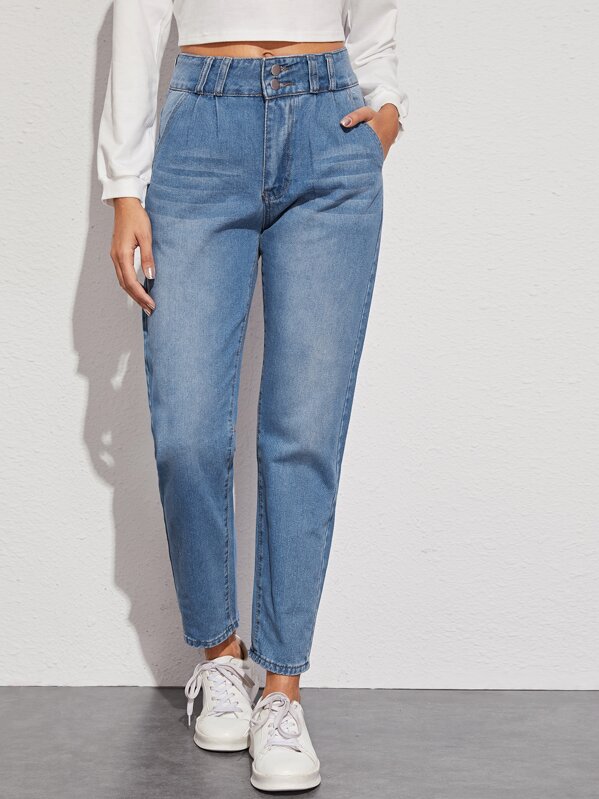 

Bleach Wash Straight Leg Jeans, Blue, Giulia