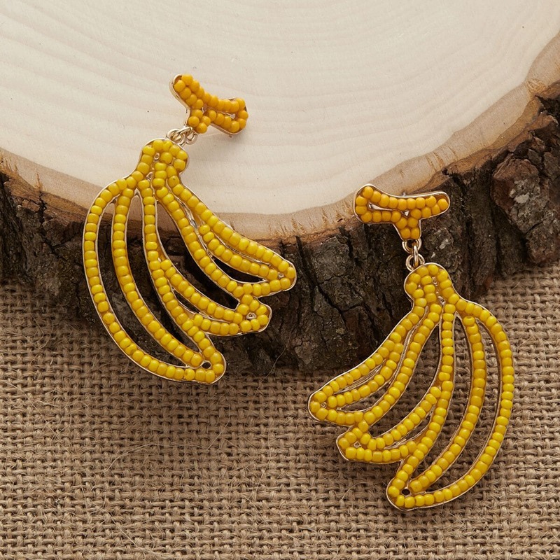 

1pair Beaded Banana Drop Earrings, Yellow