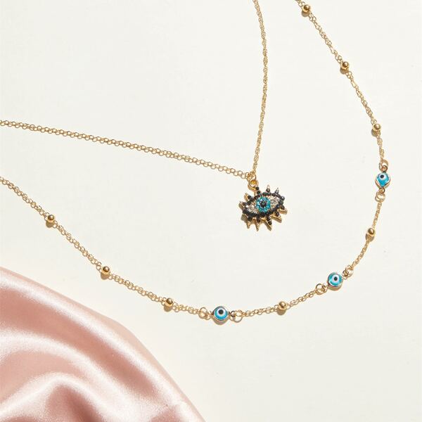 

1pc Rhinestone Engraved Eye Charm Necklace, Blue