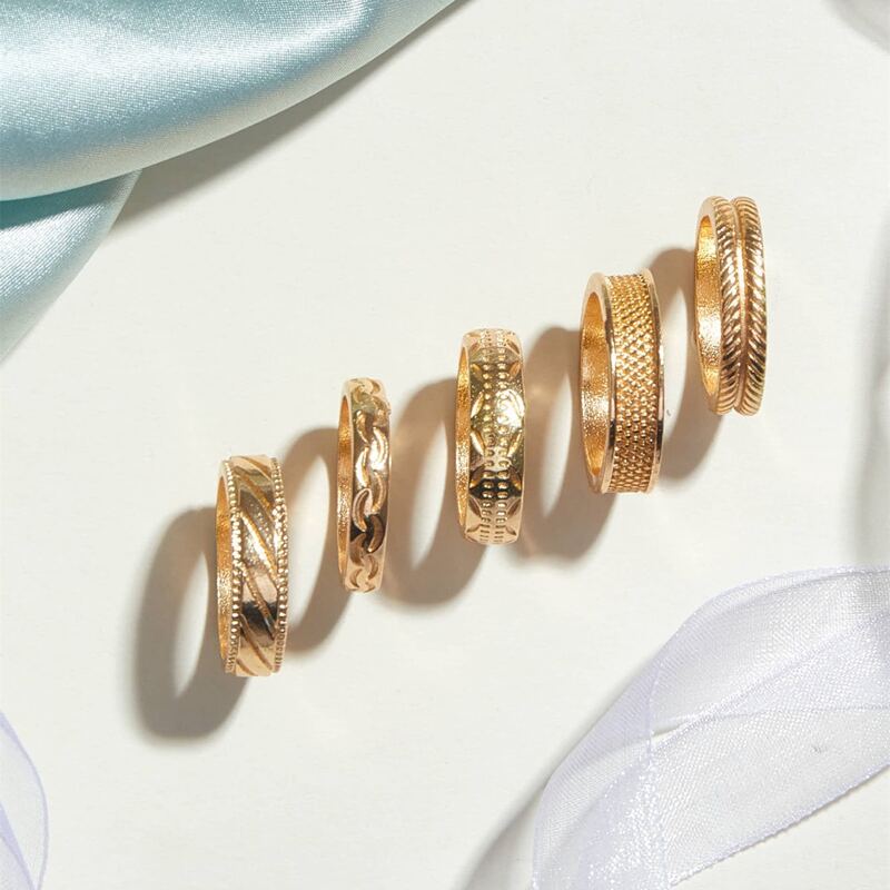 

5pcs Textured Ring, Gold