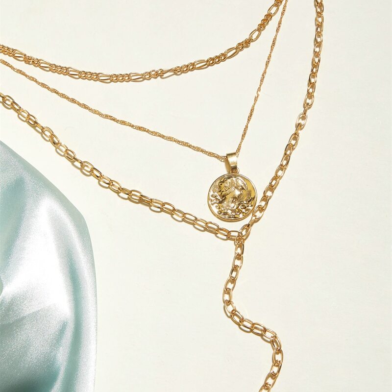 

1pc Coin Charm Layered Chain Necklace, Gold