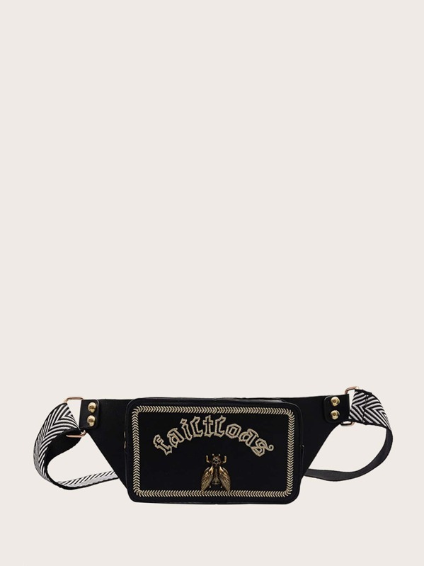 

Girls Letter Graphic Bee Decor Fanny Pack, Black
