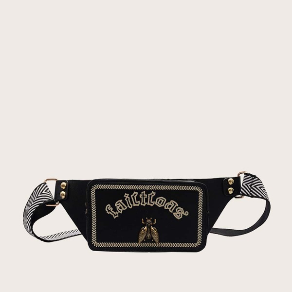 

Girls Letter Graphic Bee Decor Fanny Pack, Black