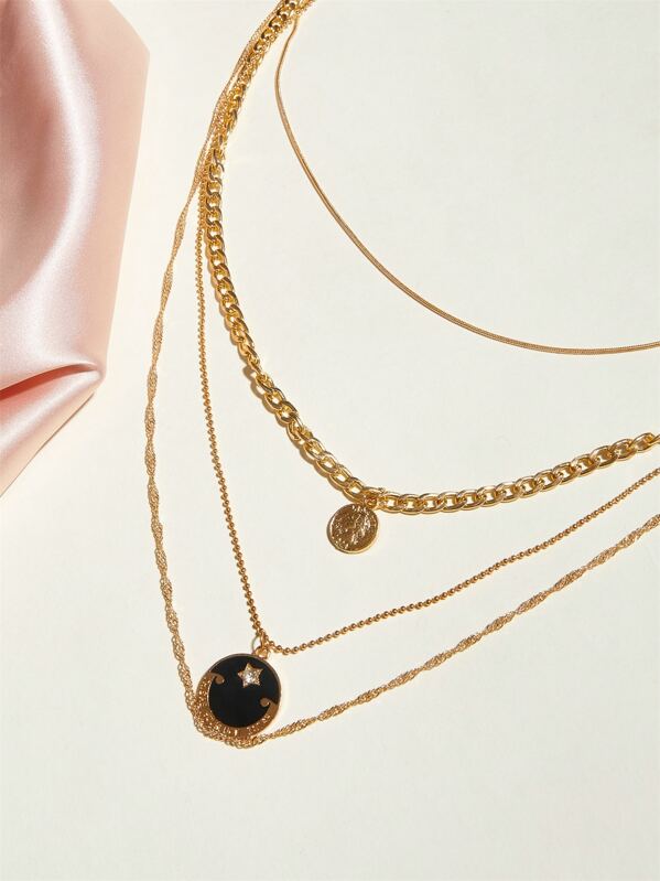 

1pc Coin Charm Layered Necklace, Gold