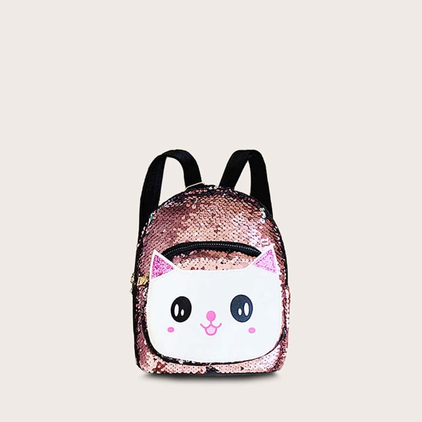 

Girls Contrast Sequins Decor Cat Design Backpack, Multicolor
