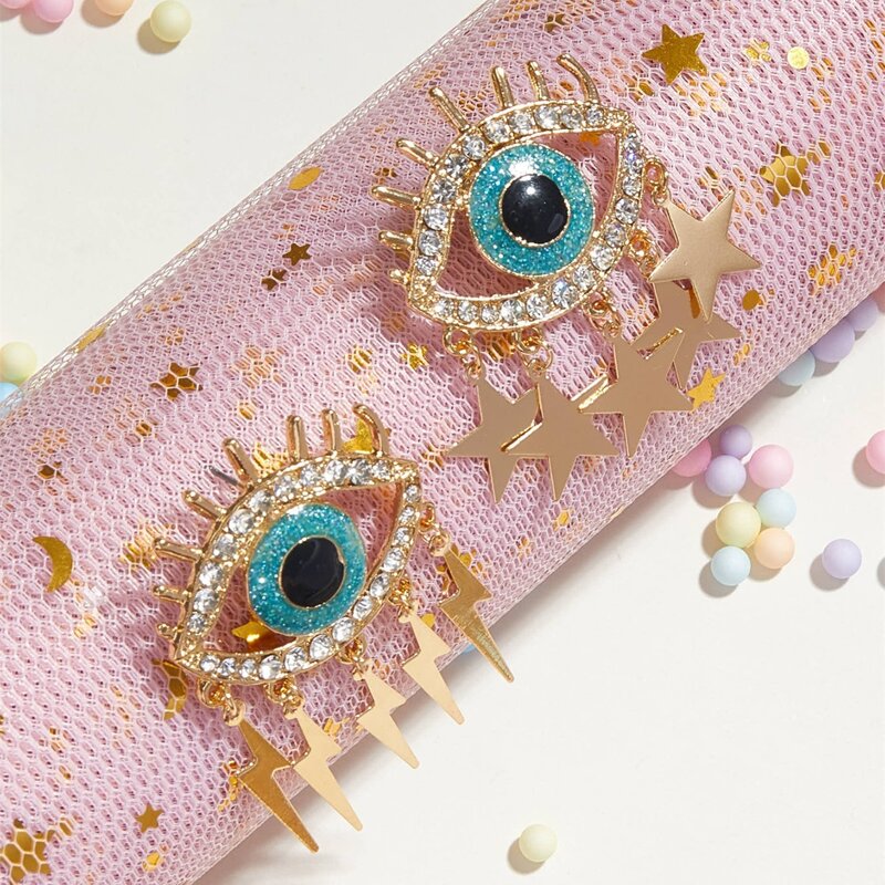 

1pair Rhinestone Engraved Eye Decor Light Drop Earrings, Multicolor