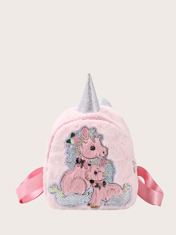 

Girls Sequins Decor Unicorn Design Backpack, Pink