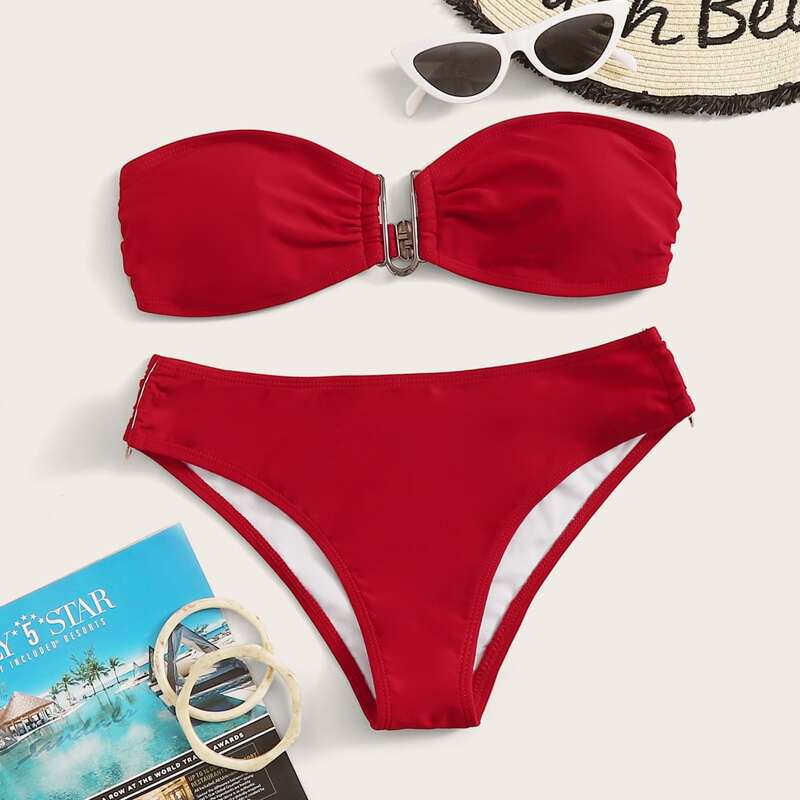 

Cutout Bandeau Bikini Set, Red