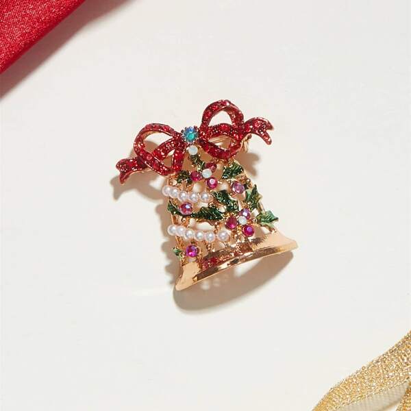 

1pc Rhinestone Engraved Bell Ring Design Brooch, Multicolor