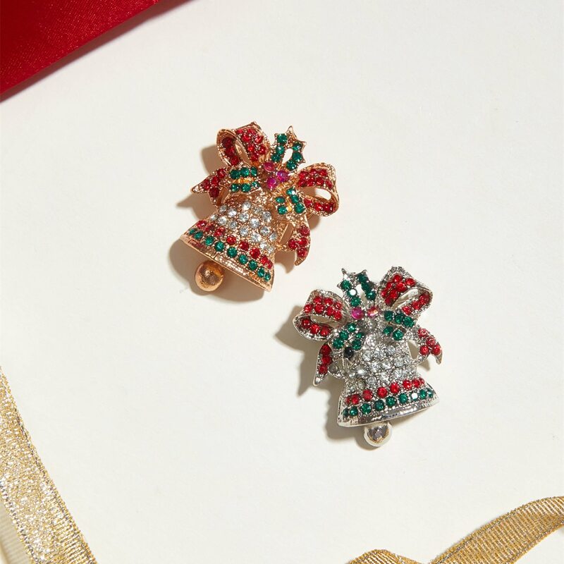 

2pcs Rhinestone Engraved Bell Ring Design Brooch, Multicolor