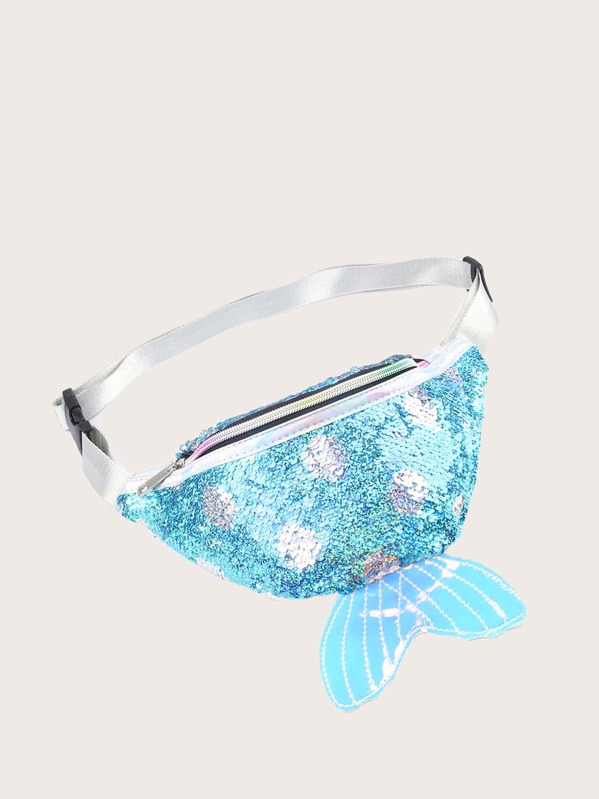 

Girls Contrast Sequins Fish Design Fanny Pack, Blue