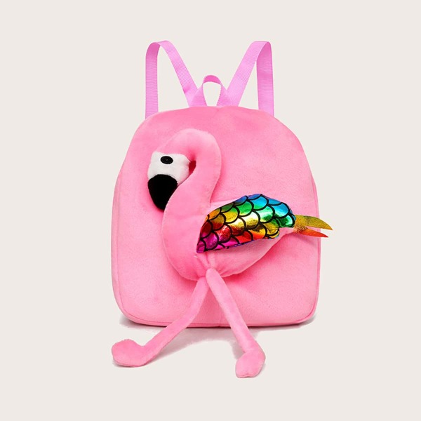 

Girls Flamingo Decor Fuzzy Backpack, Pink