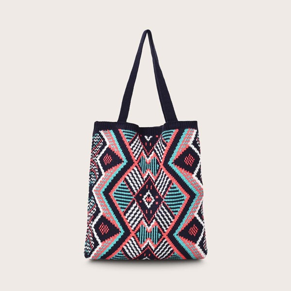 

Geometric Knit Tote Bag, Multicolor