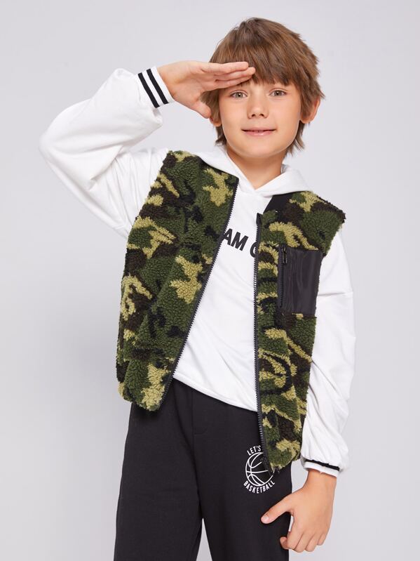 

Boys Zip Up Camo Teddy Vest Jacket, Multicolor, Bogdan