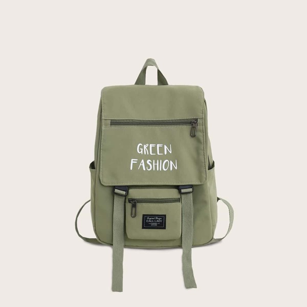 

Letter Graphic Pocket Front Backpack, Green