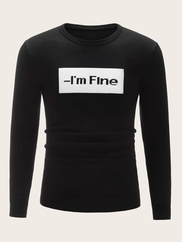 

Men Slogan Graphic Crew Neck Jumper, Black
