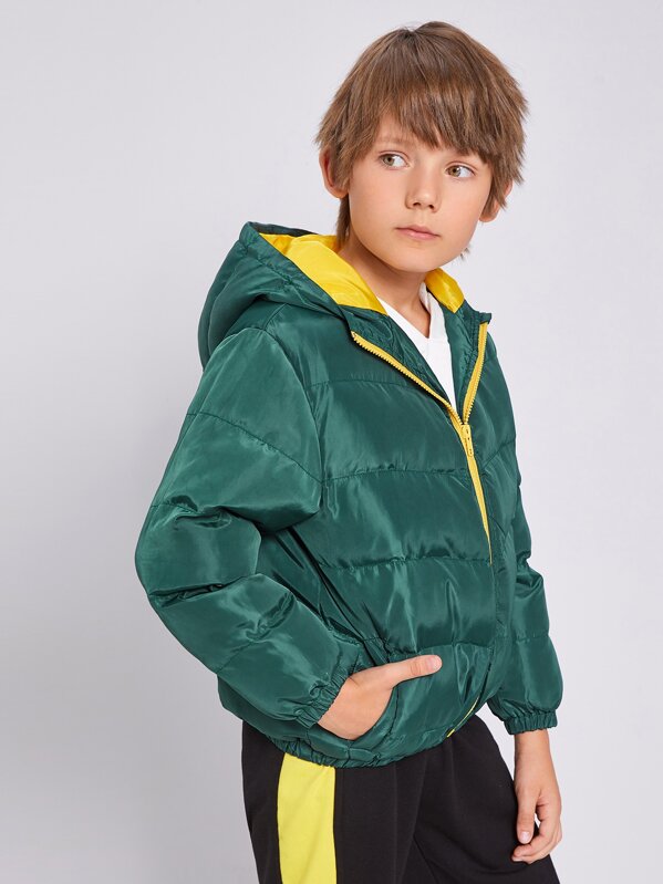 

Boys Zip Up Contrast Lining Hooded Puffer Jacket, Green, Bogdan
