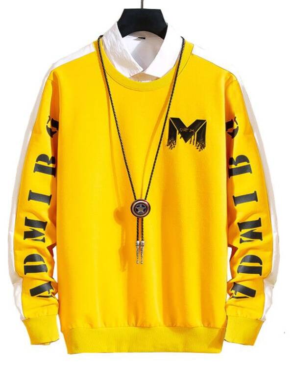 

Men Contrast Panel Letter Graphic Sweatshirt, Yellow, Gleb