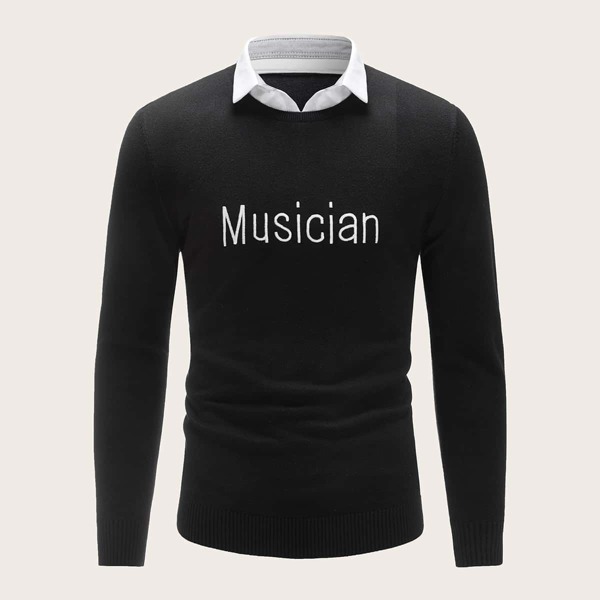 

Men Letter Embroidery Combo Sweater, Black
