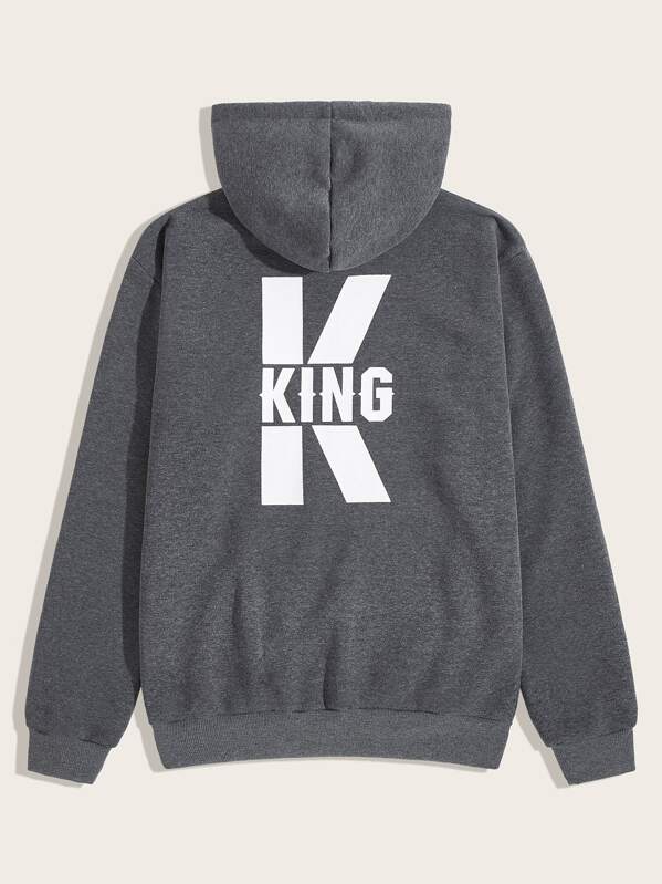 

Men Letter Graphic Kangaroo Pocket Hoodie, Grey