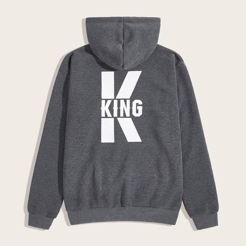 

Guys Letter Graphic Kangaroo Pocket Hoodie, Grey