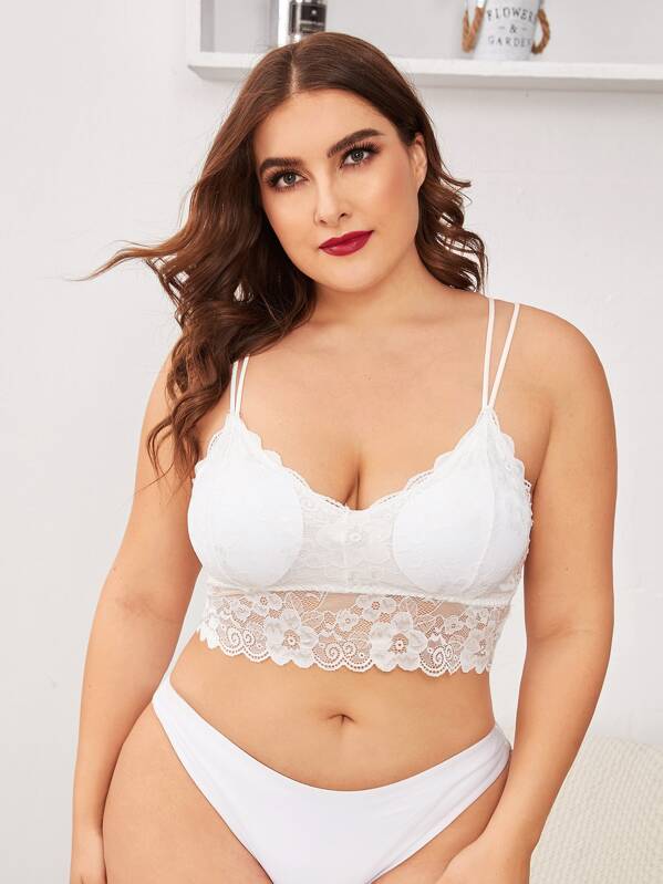 

Plus Floral Lace Bralette, White, Franziska