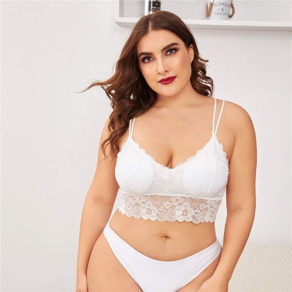 

Plus Floral Lace Bralette, White