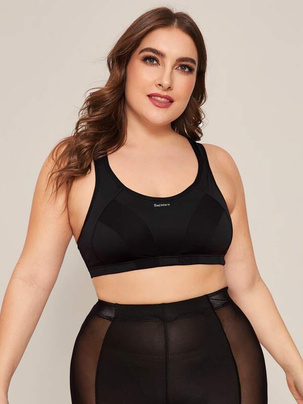 

Plus Contrast Mesh Sports Bra, Black, Franziska