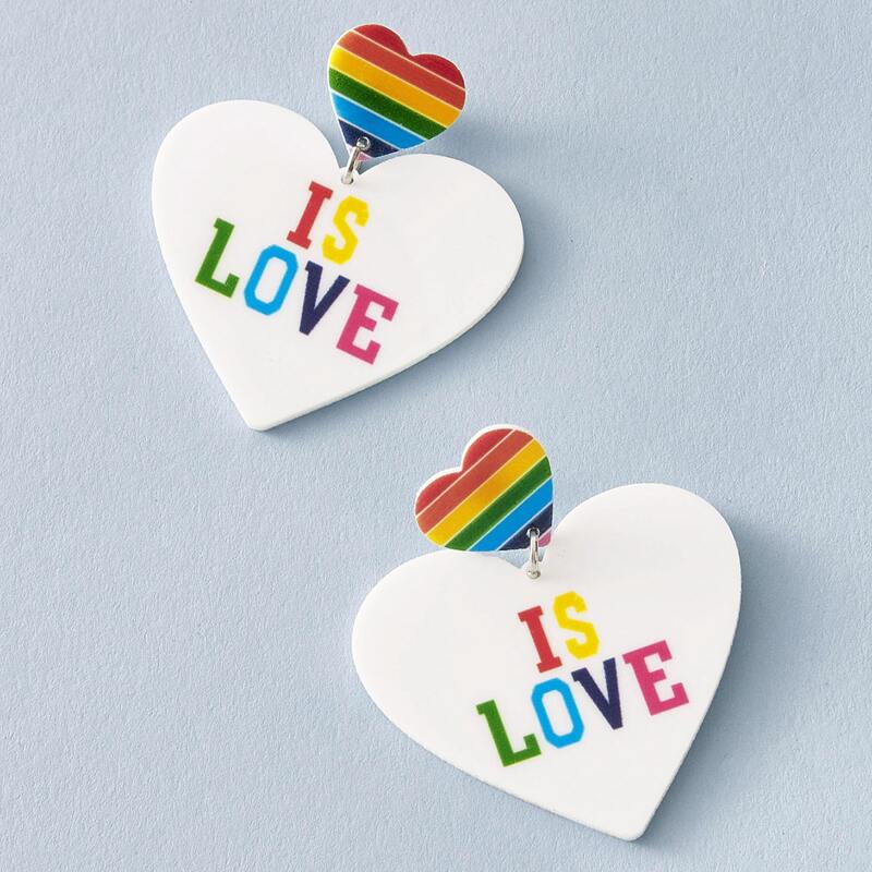 

1pair Rainbow Stripe Heart Shaped Earrings, Multicolor