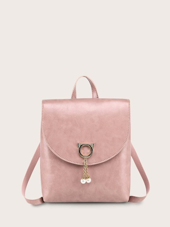 

Pearl Decor Flap Backpack, Pink
