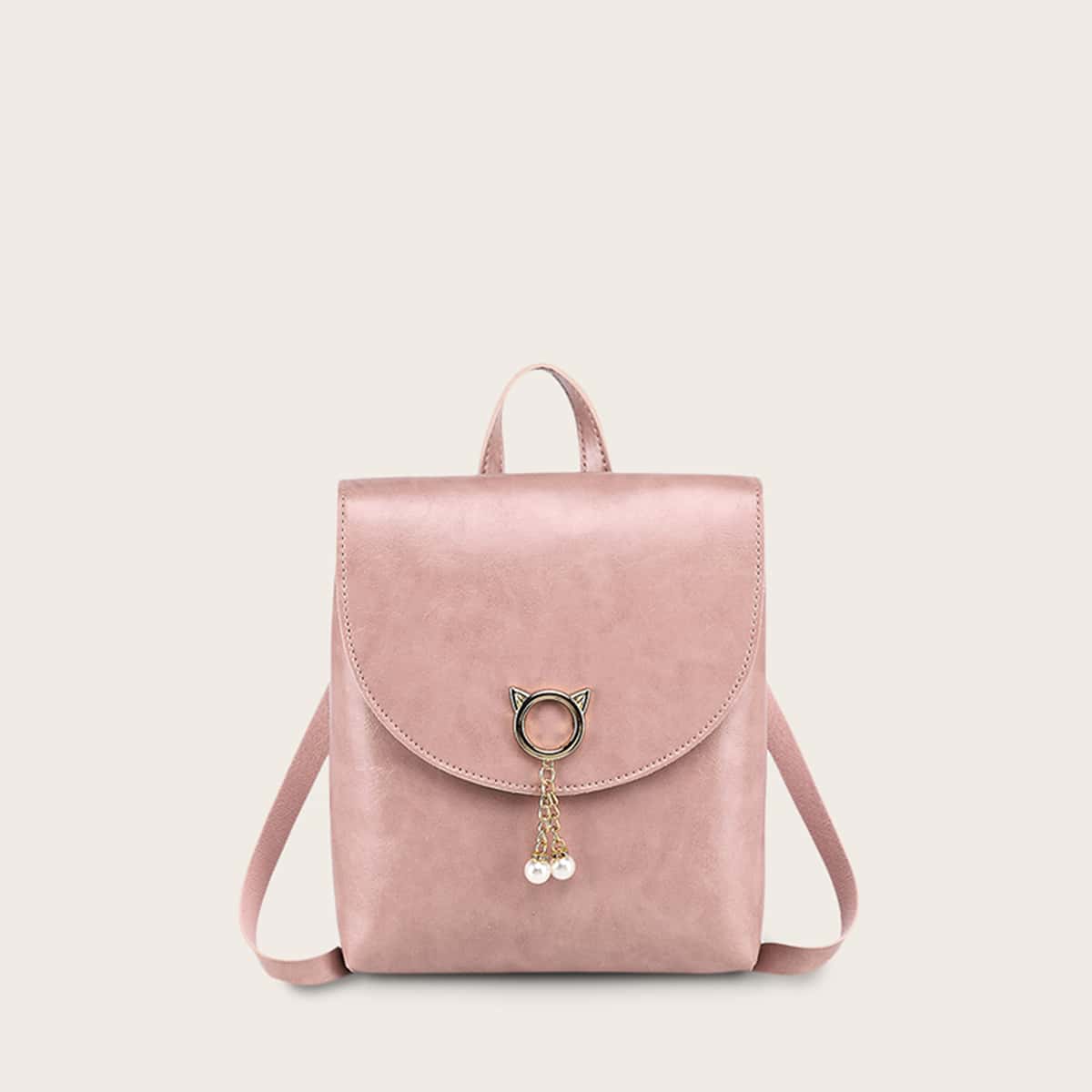 

Pearl Decor Flap Backpack, Dusty pink