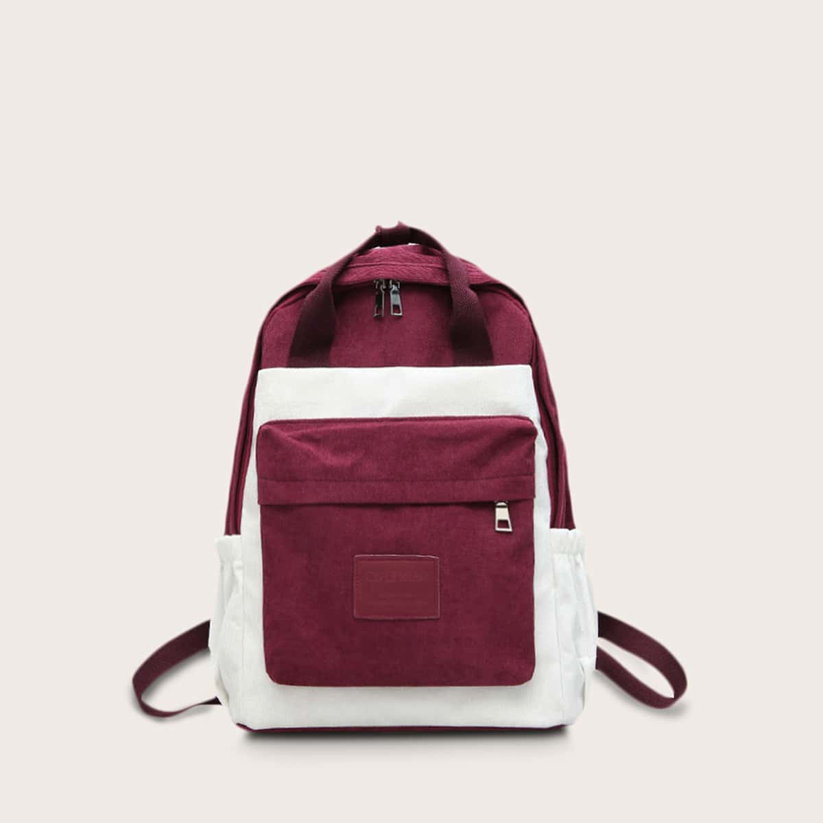 

Two Tone Pocket Front Backpack, Burgundy