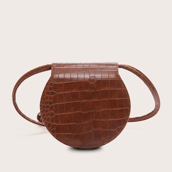 

Croc Embossed Flap Saddle Crossbody Bag, Brown