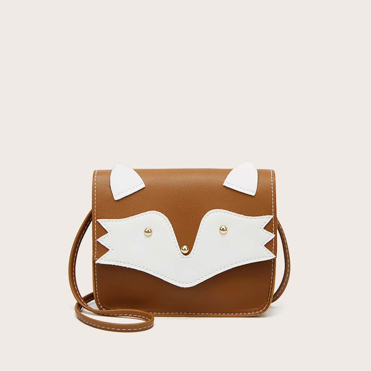 

Fox Pattern Flap Crossbody Bag, Brown
