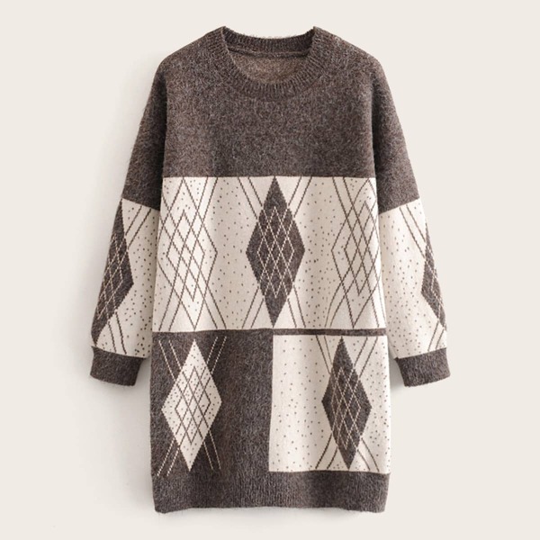 

Argyle Knit Fuzzy Longline Sweater, Multicolor