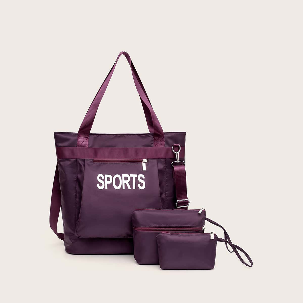 

3pcs Letter Graphic Bag Set, Purple