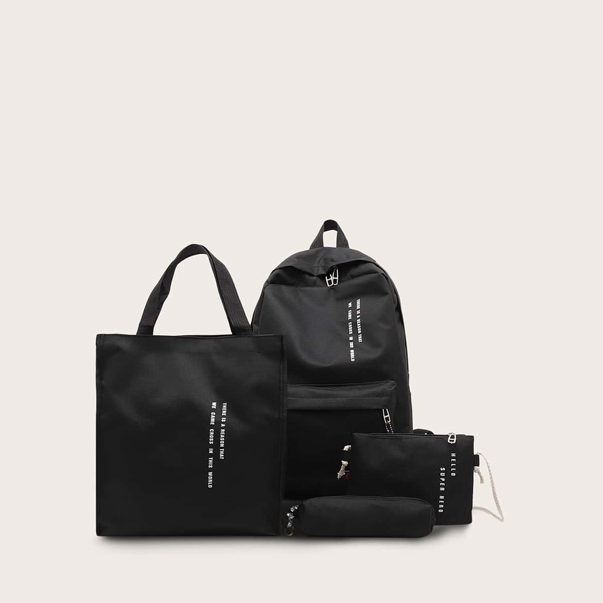 

4pcs Letter Graphic Bag Set, Black
