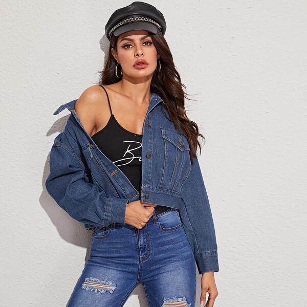

Flap Pocket Solid Denim Trucker Jacket, Navy