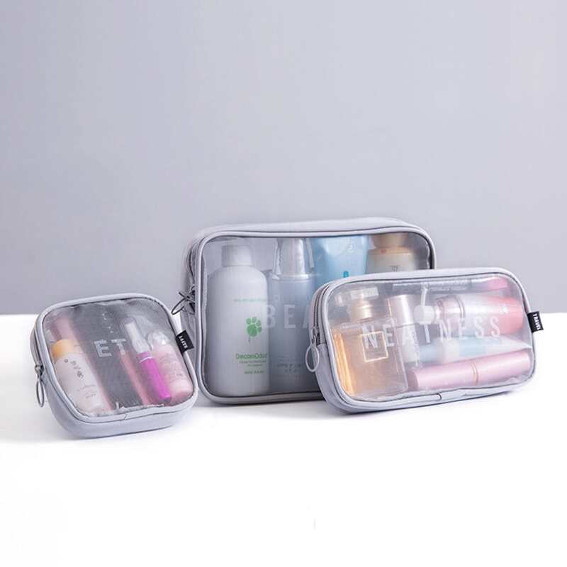

3pcs Clear Travel Cosmetic Storage Bag, Grey