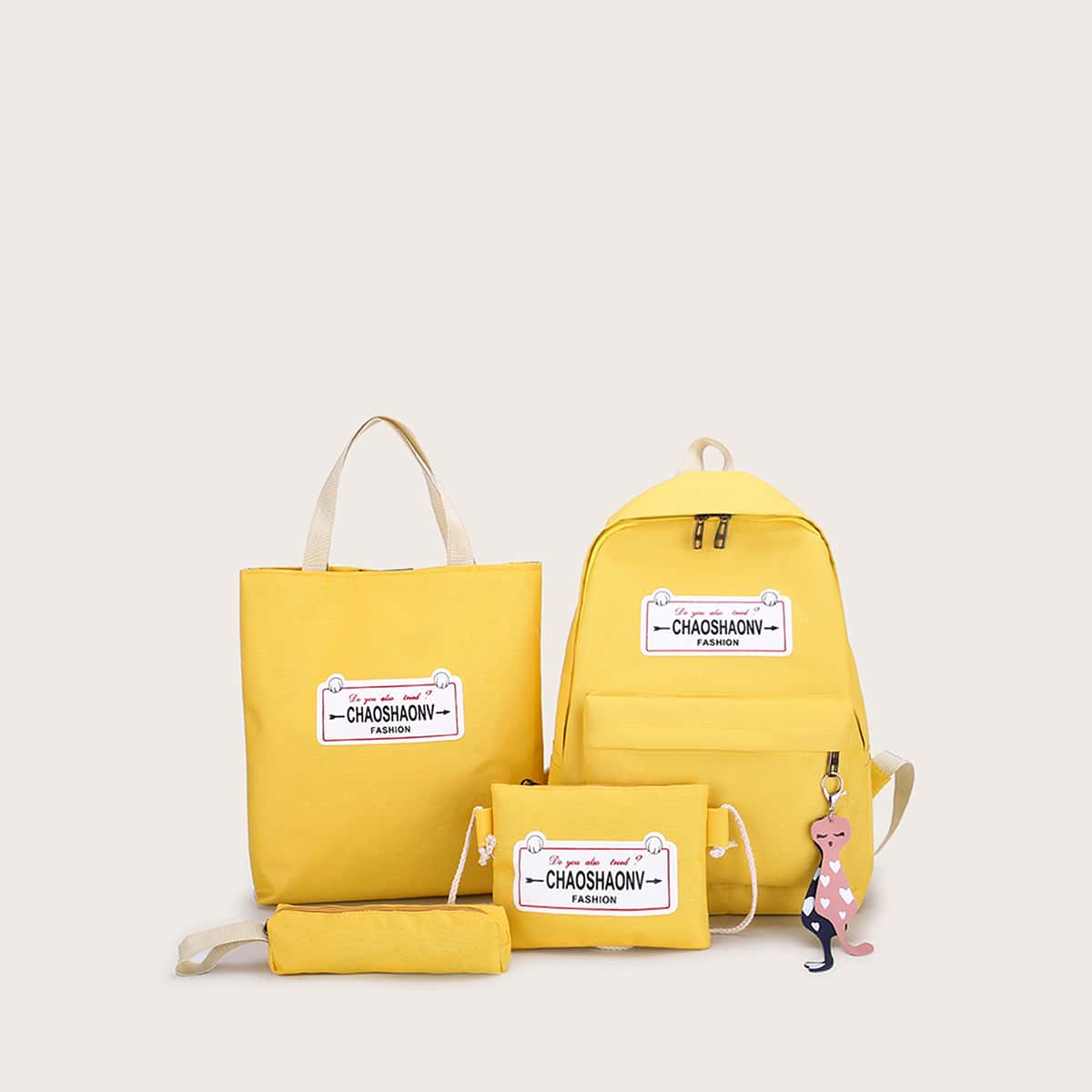 

4pcs Letter Graphic Bag Set, Yellow bright